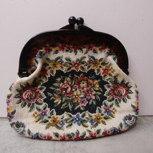 VTG Danielle of Canada Needlepoint Pouch Clutch Bag Small Multi Floral 6" Japan